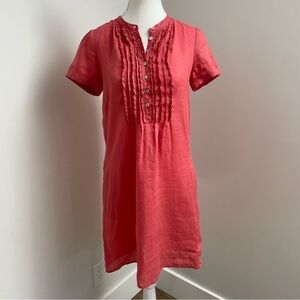 Gerard Darel 100% Linen Pink Ruffle Detail Shirt Dress